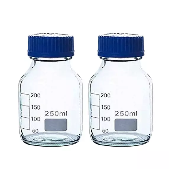 RG® Glass Reagent Bottles 250 ml with Caps — Pack of 2