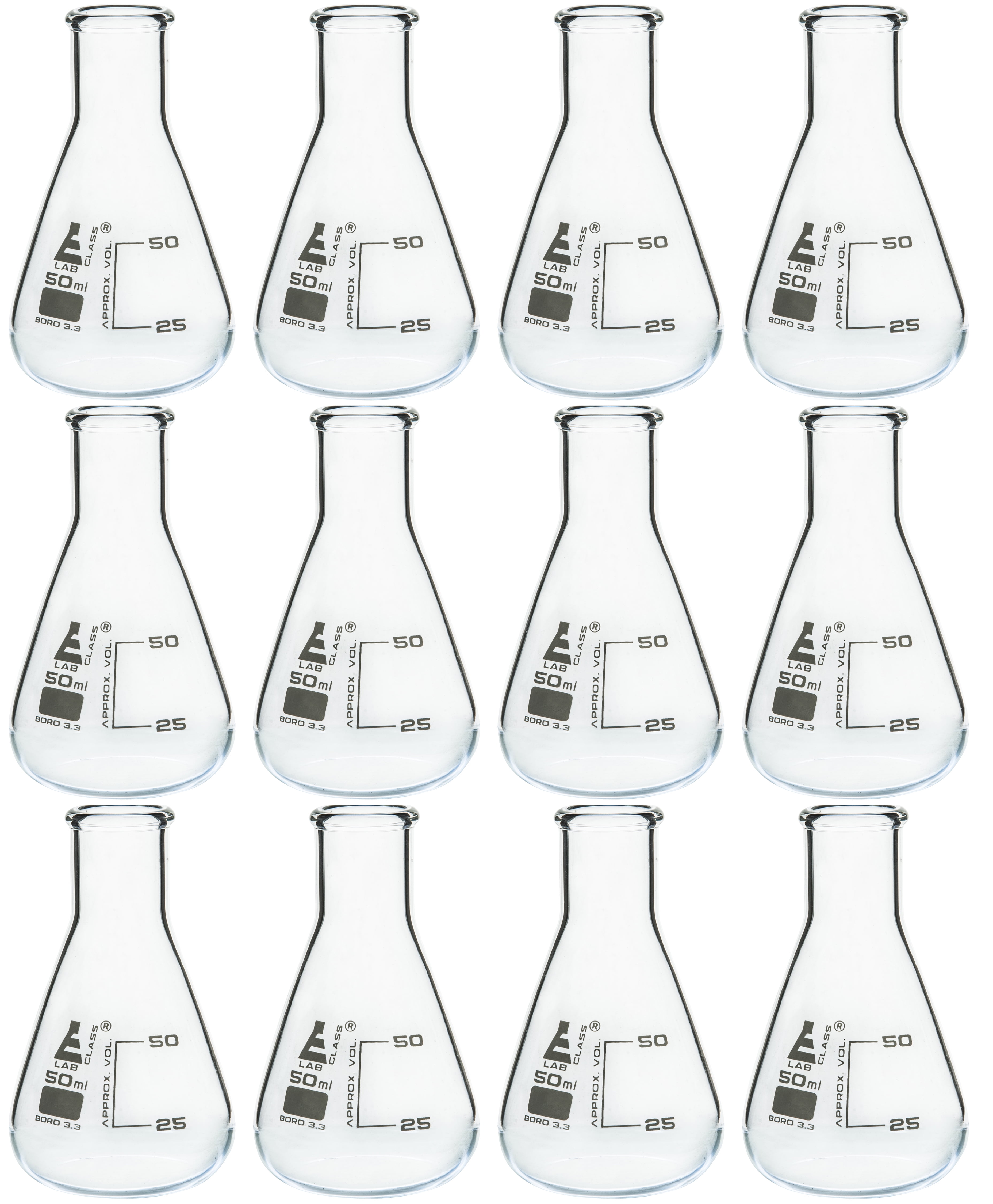RG® Borosilicate Conical Flasks 50 ml — Pack of 12