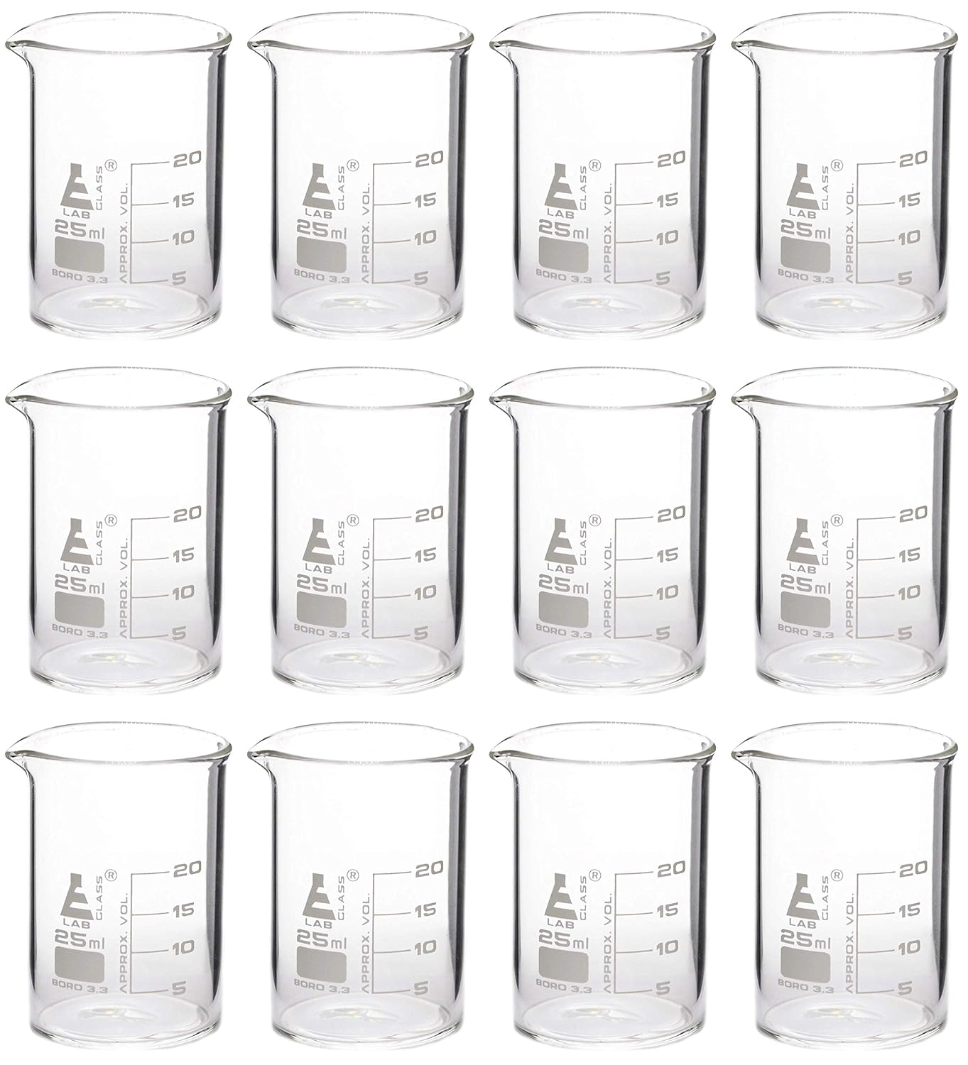 RG® Borosilicate Glass Beakers 25 ml — Pack of 20