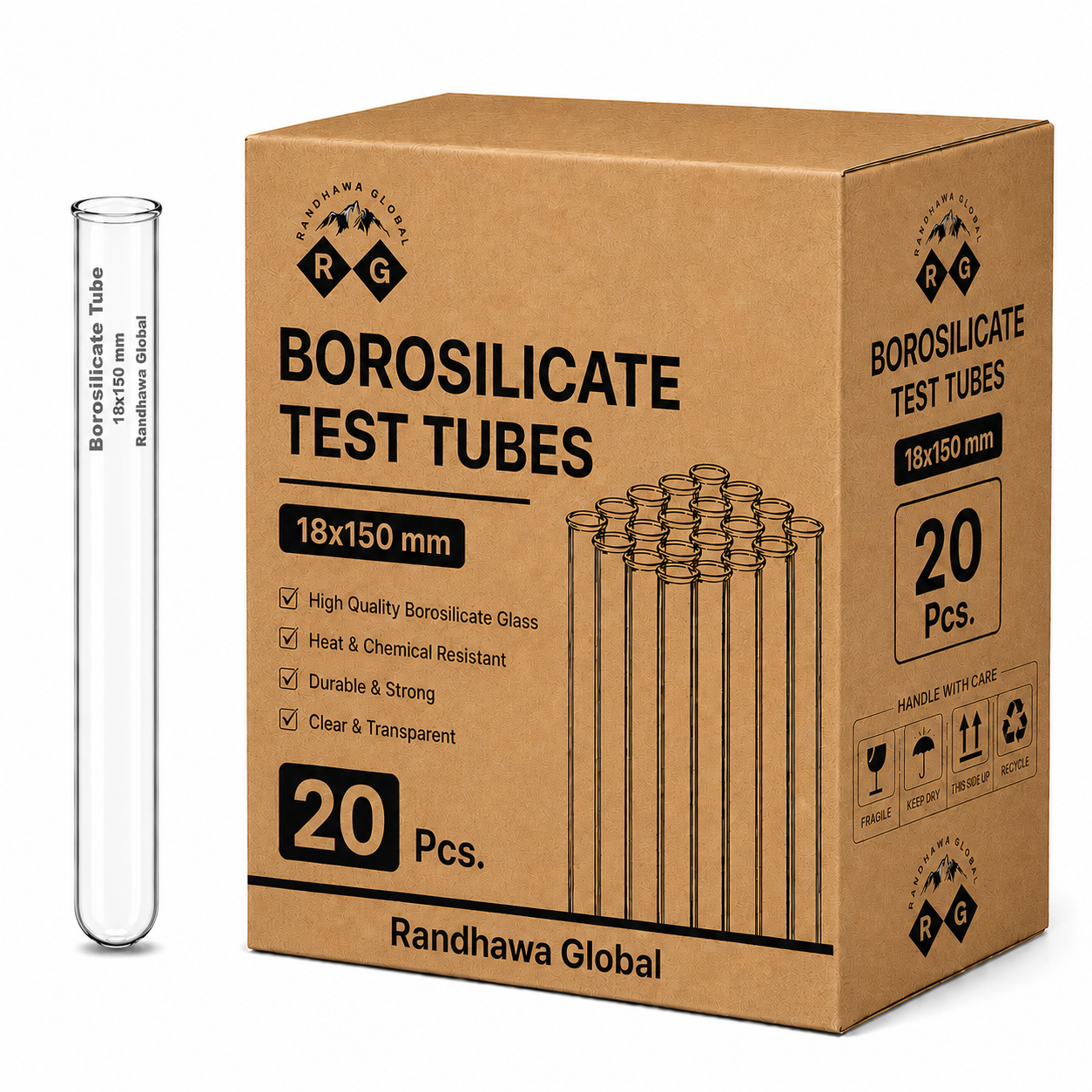 RG® Borosilicate Test Tubes 18 × 150 mm — Pack of 20