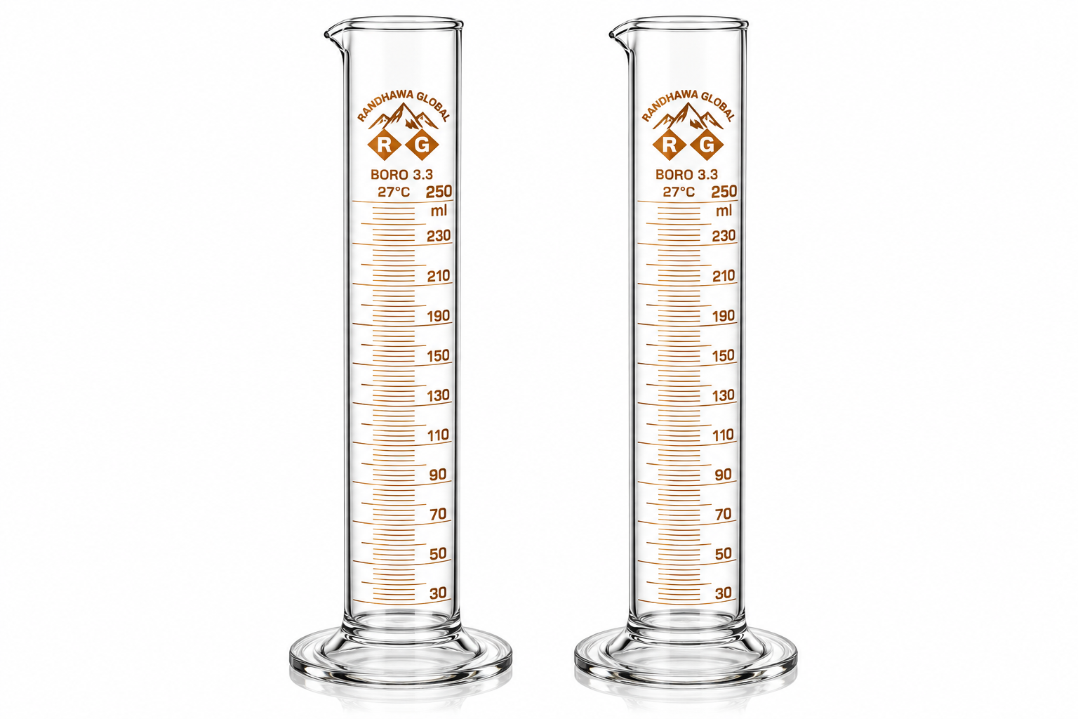 RG® Borosilicate Glass Measuring Cylinders 250 ml — Pack of 2 by Randhawa Global